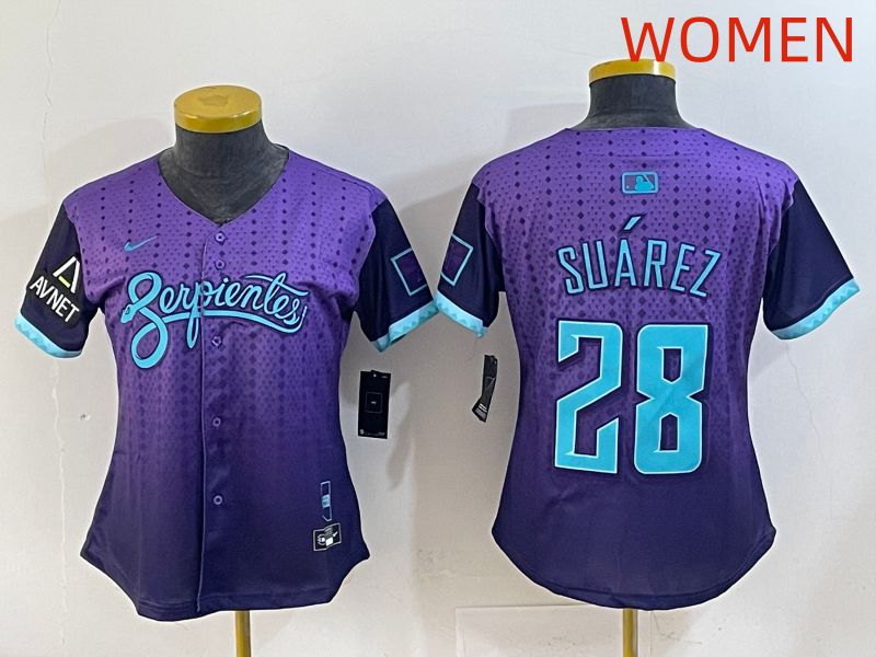 Women 2025 Arizona Diamondback #28 Suarez Purple Joint Name Nike MLB Jersey style 5